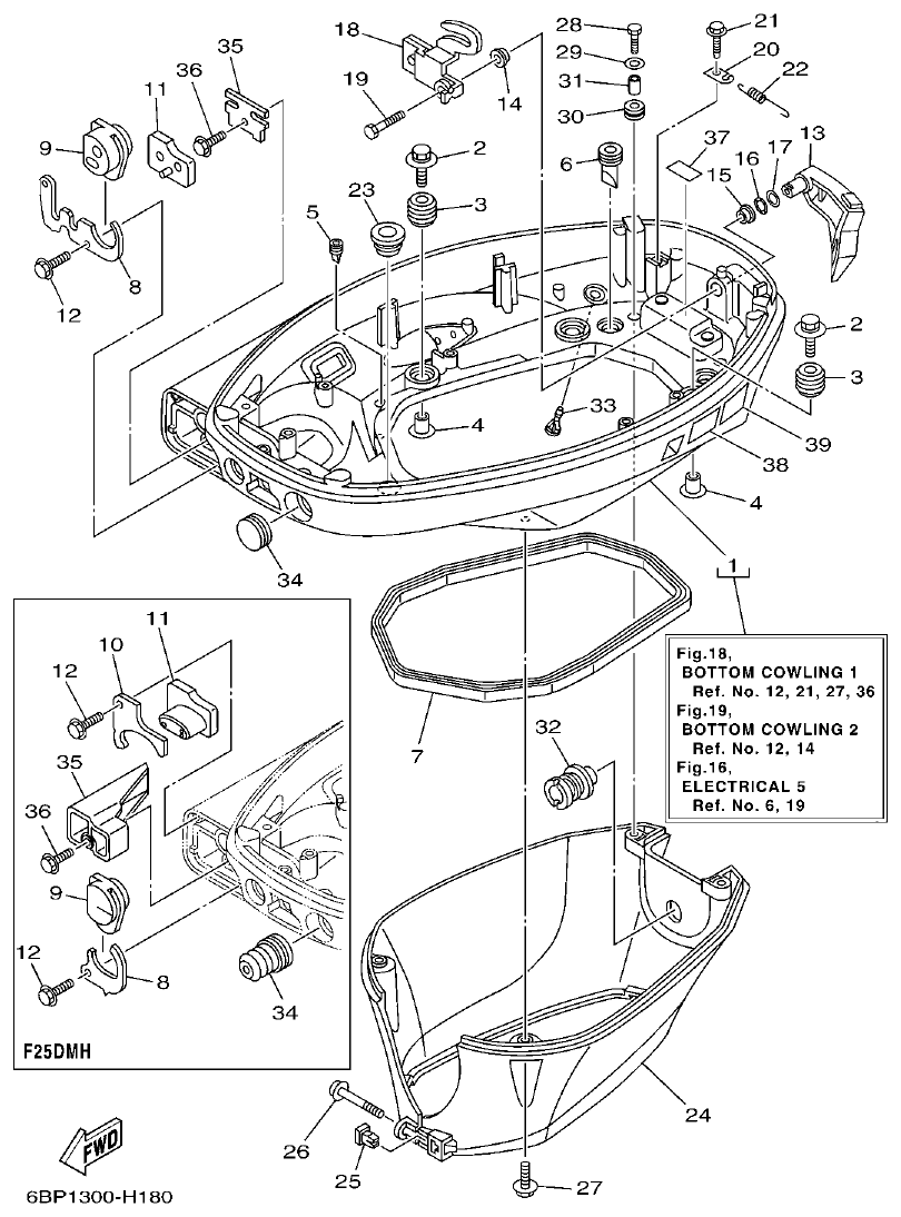 Yamaha F25D BOTTOM COWLING 1 parts diagram