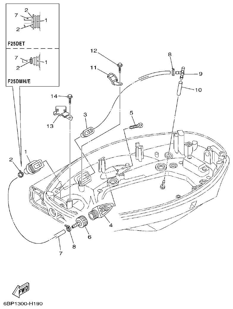 Yamaha F25D BOTTOM COWLING 2 parts diagram