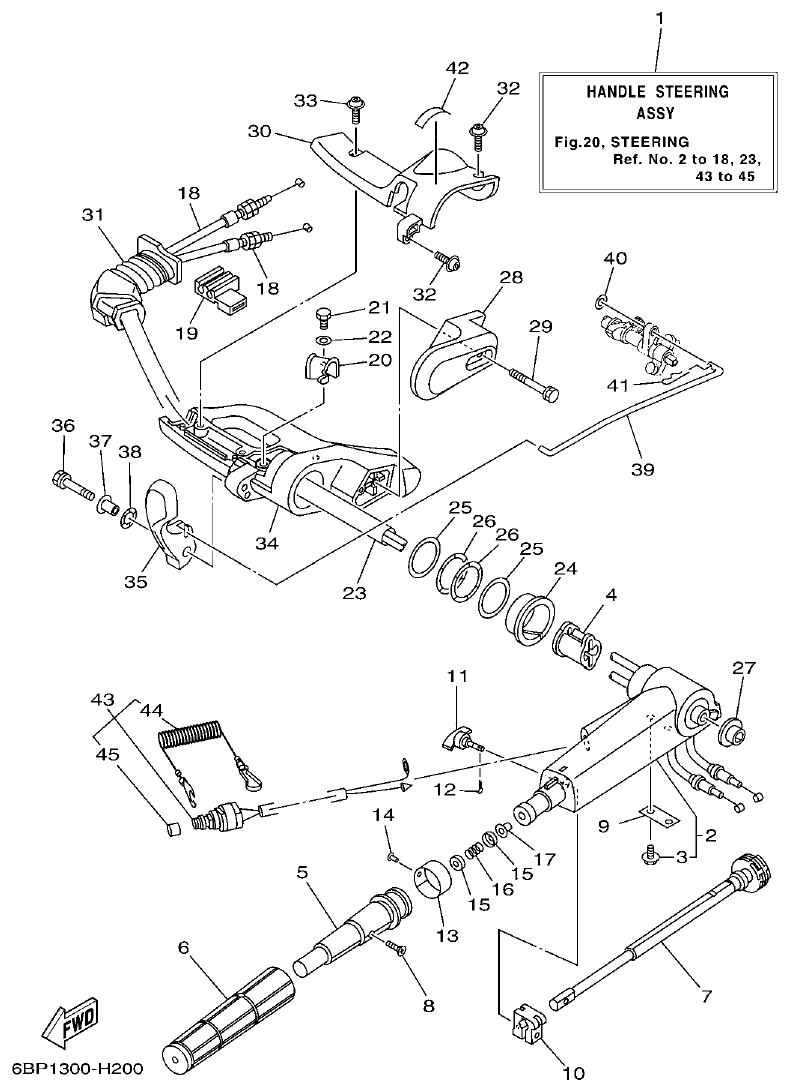 Yamaha F25D STEERING parts diagram