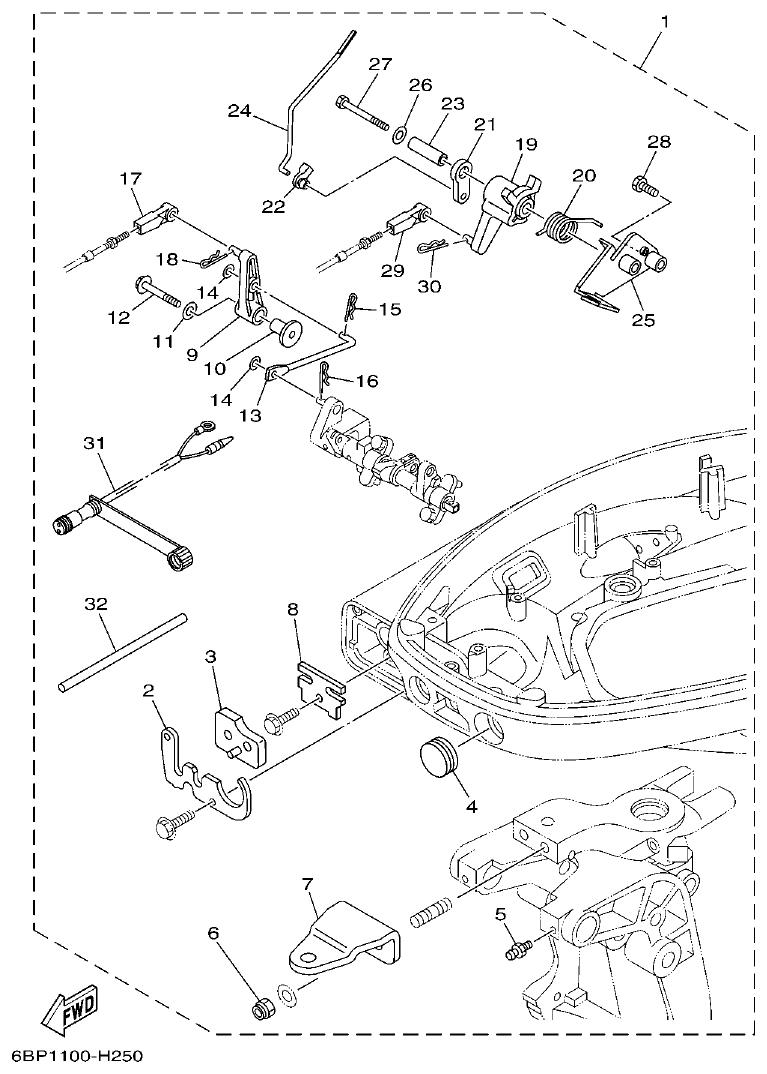 Yamaha F25D REMO CON ATTACHMENT parts diagram