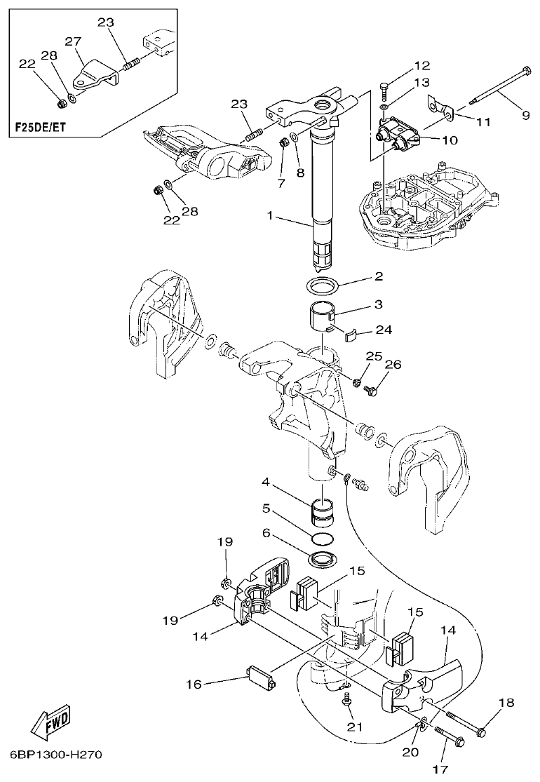 Yamaha F25D BRACKET 3 parts diagram