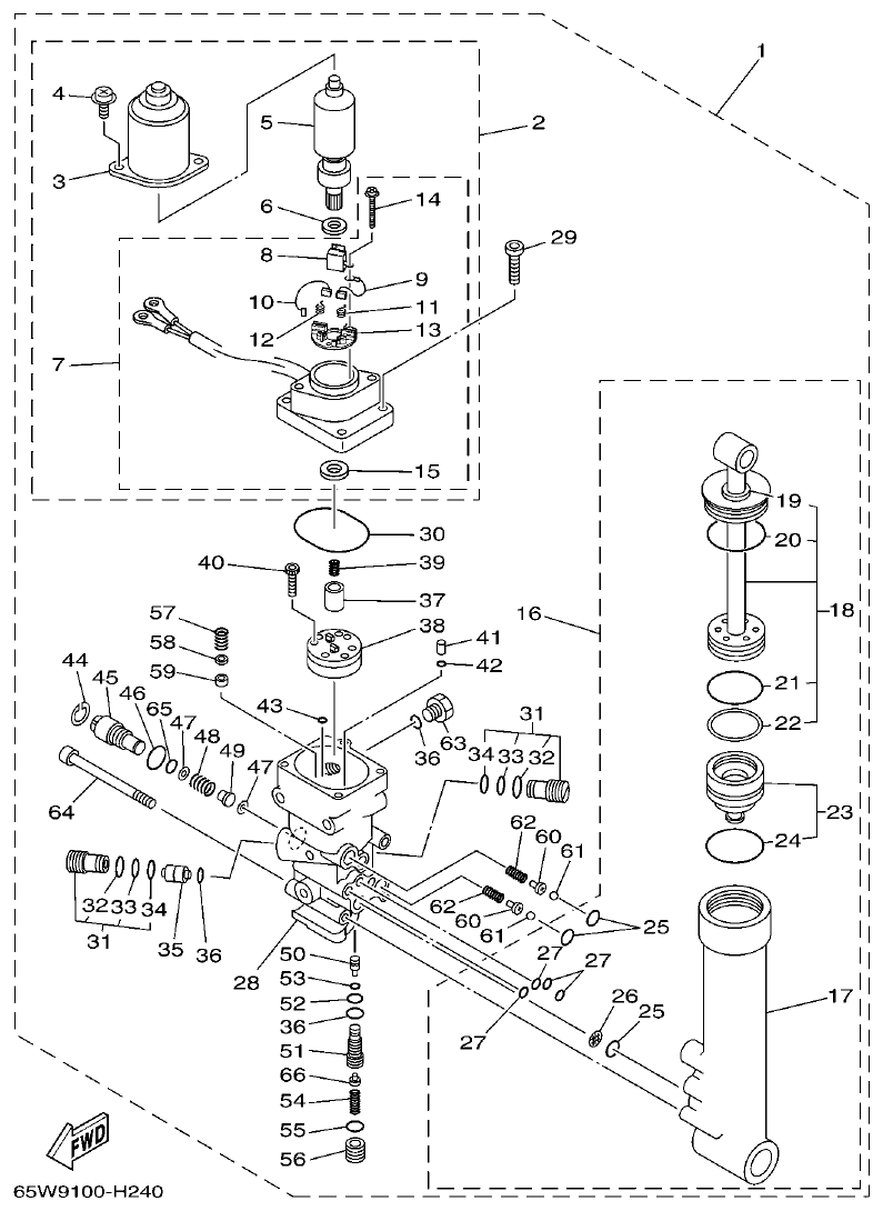 Yamaha F25D POWER TRIM & TILT ASSY parts diagram
