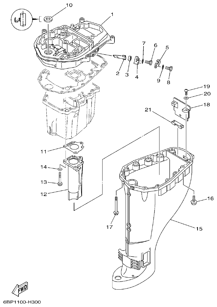 Yamaha F25D UPPER CASING parts diagram