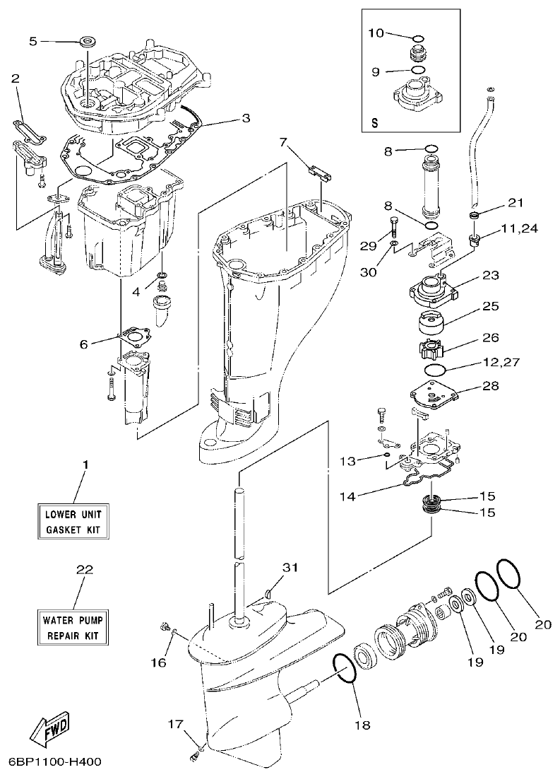 Yamaha F25D REPAIR KIT 3 parts diagram