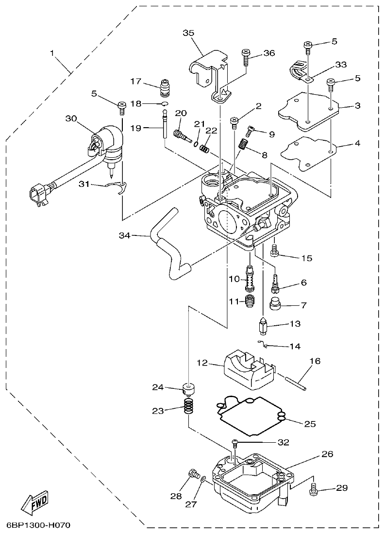 Yamaha F25D CARBURETOR parts diagram