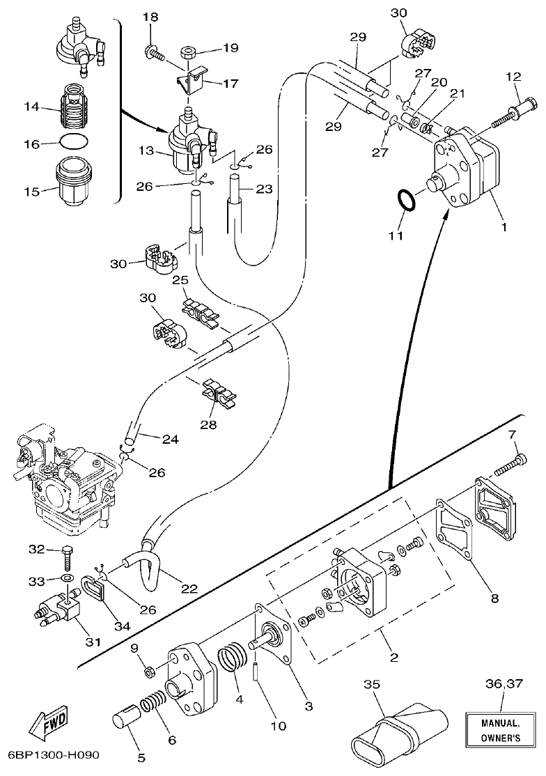 Yamaha F25D FUEL parts diagram