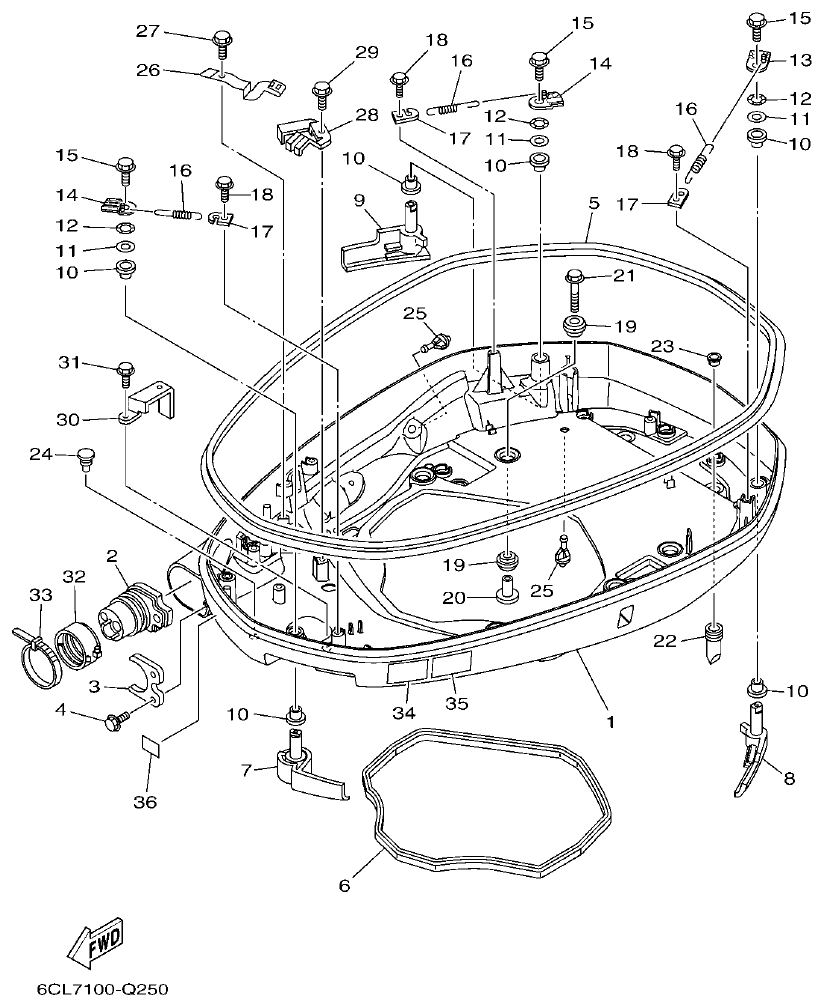 Yamaha F300BET, FL300BET, F300BET2, FL300BET2 BOTTOM COWLING 1 parts diagram