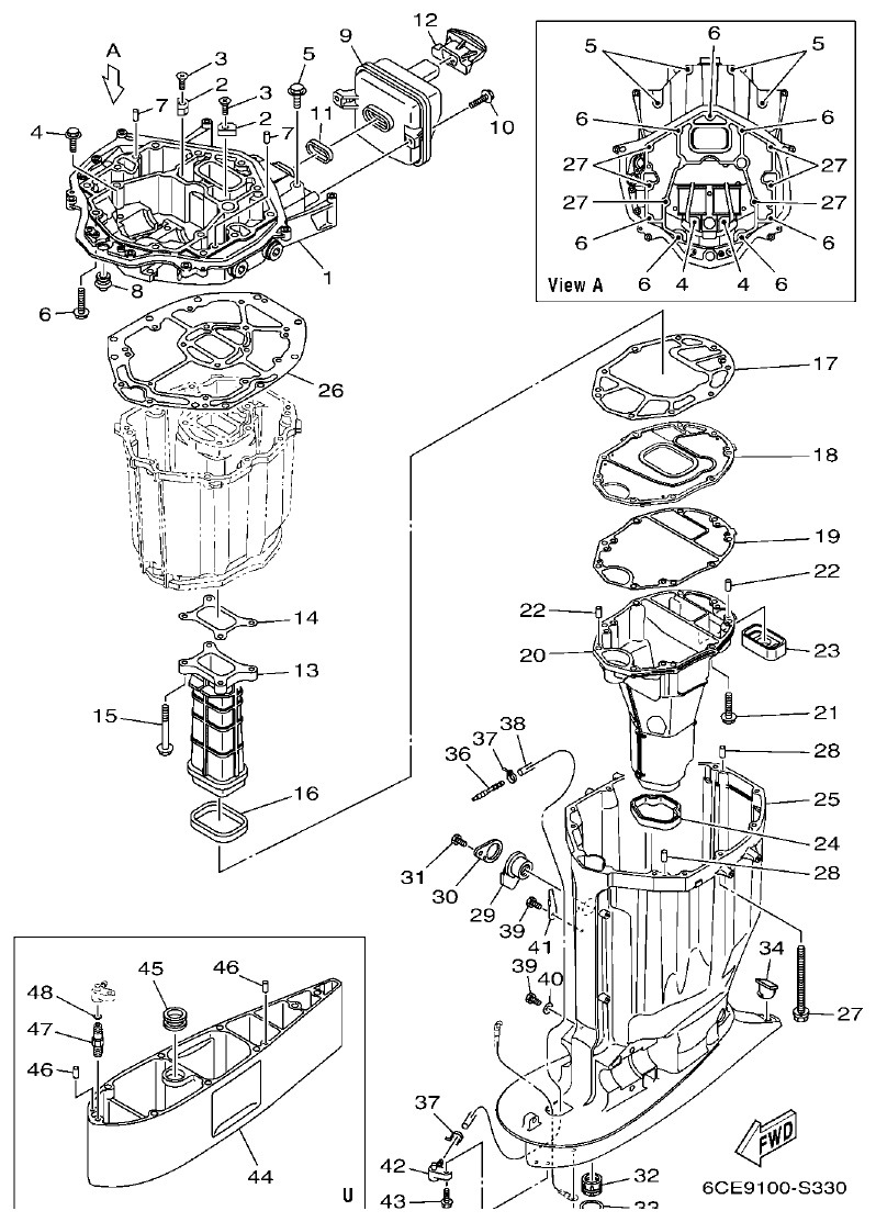 Yamaha F300BET, FL300BET, F300BET2, FL300BET2 UPPER CASING parts diagram