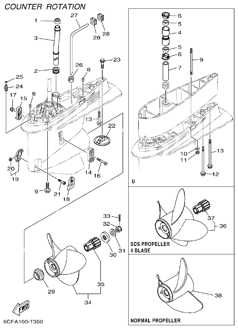 Yamaha F300BET, FL300BET, F300BET2, FL300BET2 LOWER CASING & DRIVE 4 parts diagram