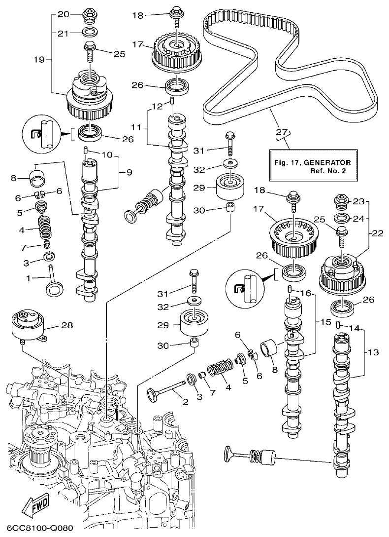 Yamaha F300BET, FL300BET, F300BET2, FL300BET2 VALVE parts diagram