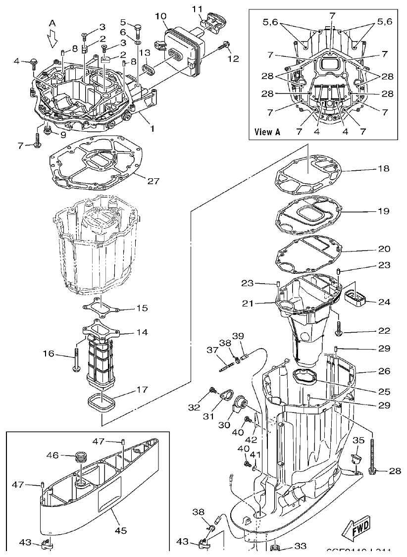 Yamaha F300BET, FL300BET UPPER CASING parts diagram
