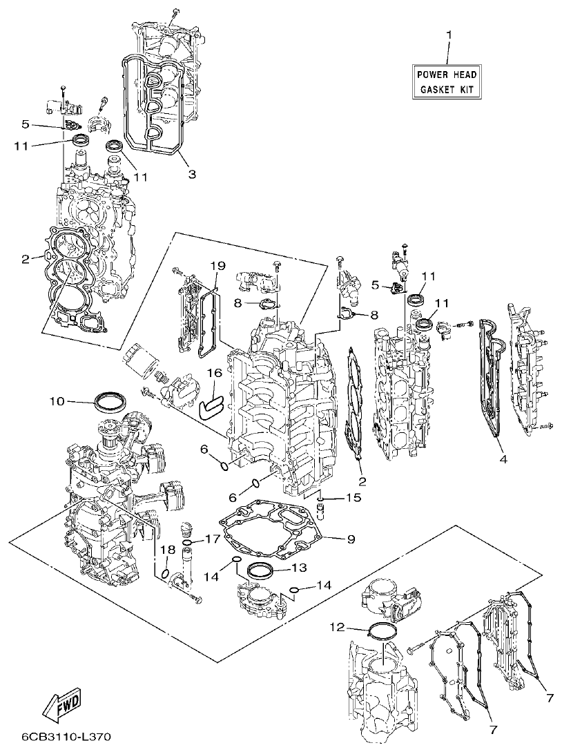 Yamaha F300BET, FL300BET REPAIR KIT 1 parts diagram