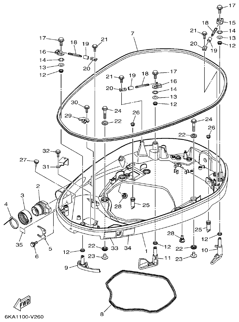 Yamaha F300XCB2, F300NCB2 BOTTOM COWLING 1 parts diagram