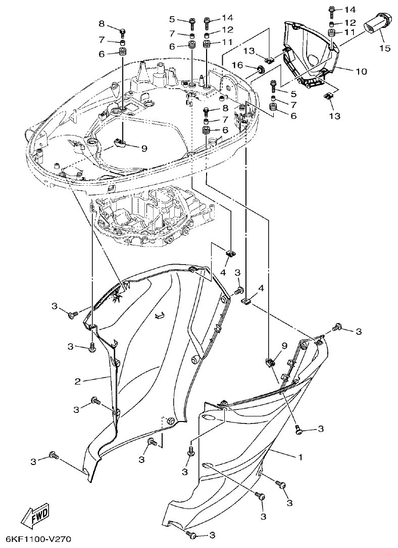 Yamaha F300XCB2, F300NCB2 BOTTOM COWLING 3 parts diagram