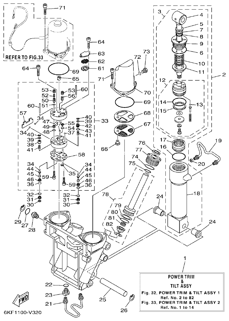Yamaha F300XCB2, F300NCB2 POWER TRIM & TILT ASSY 1 parts diagram