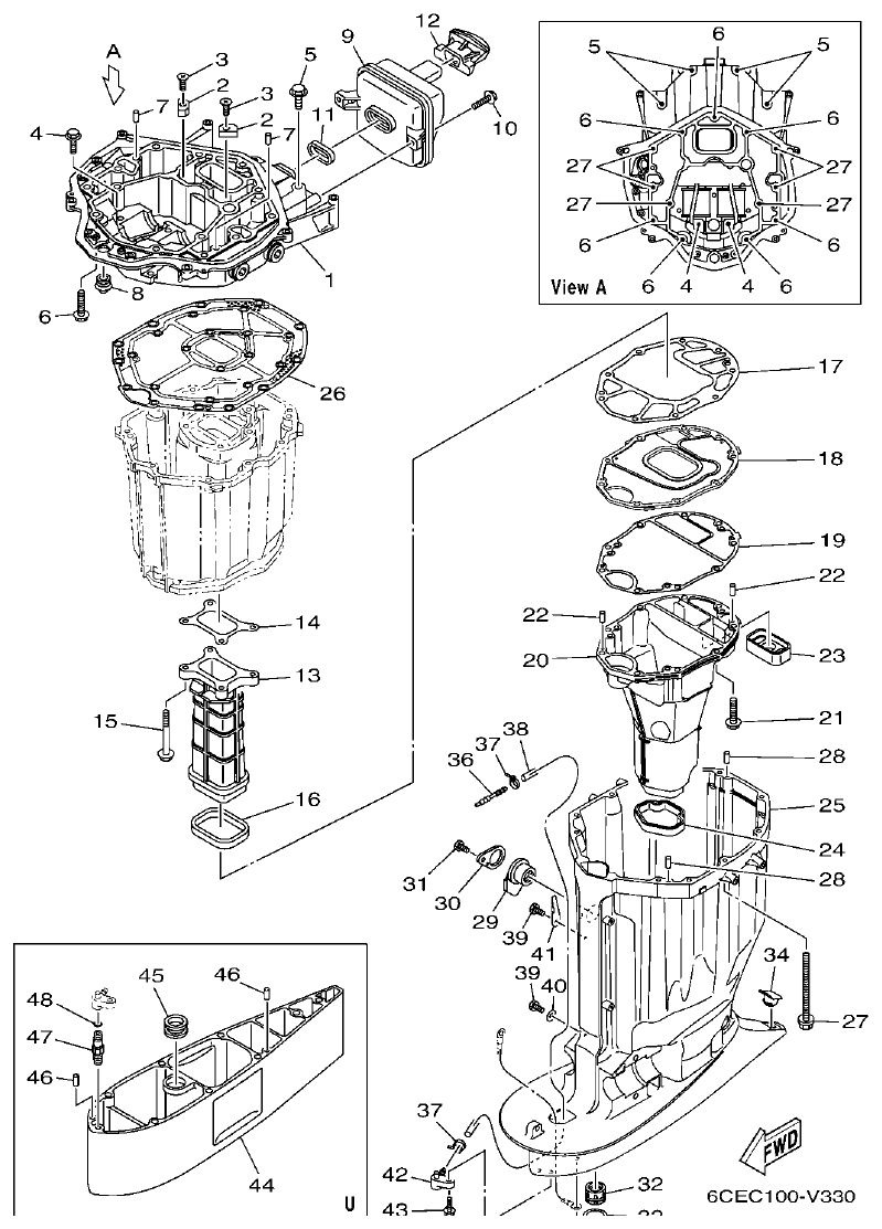Yamaha F300DET, FL300DET UPPER CASING parts diagram