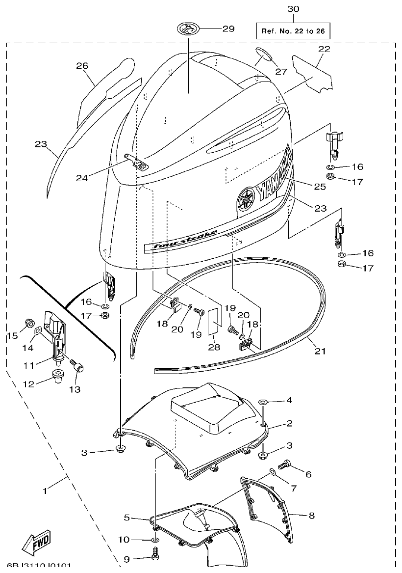 Yamaha 20 TOP COWLING parts diagram