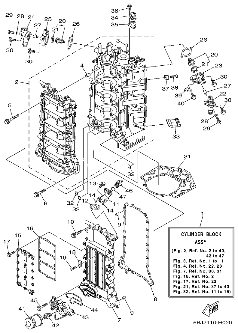 Yamaha 20 CYLINDER & CRANKCASE 1 parts diagram