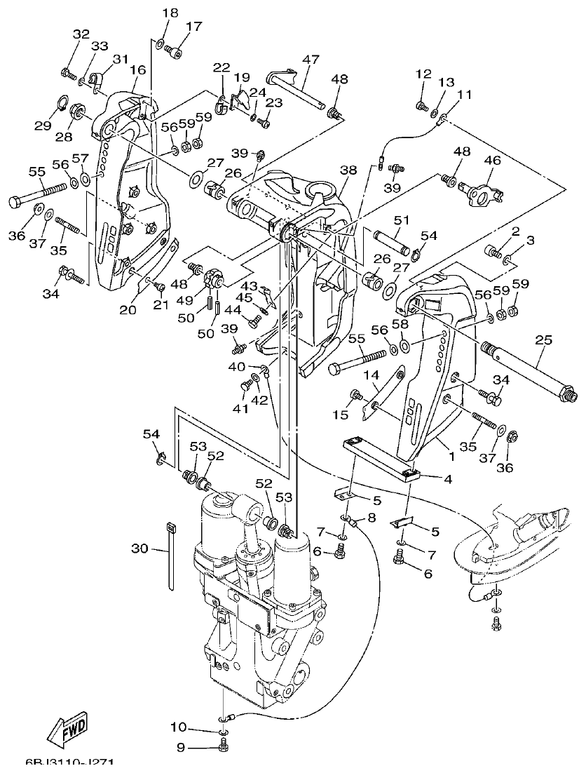 Yamaha 20 BRACKET 1 parts diagram