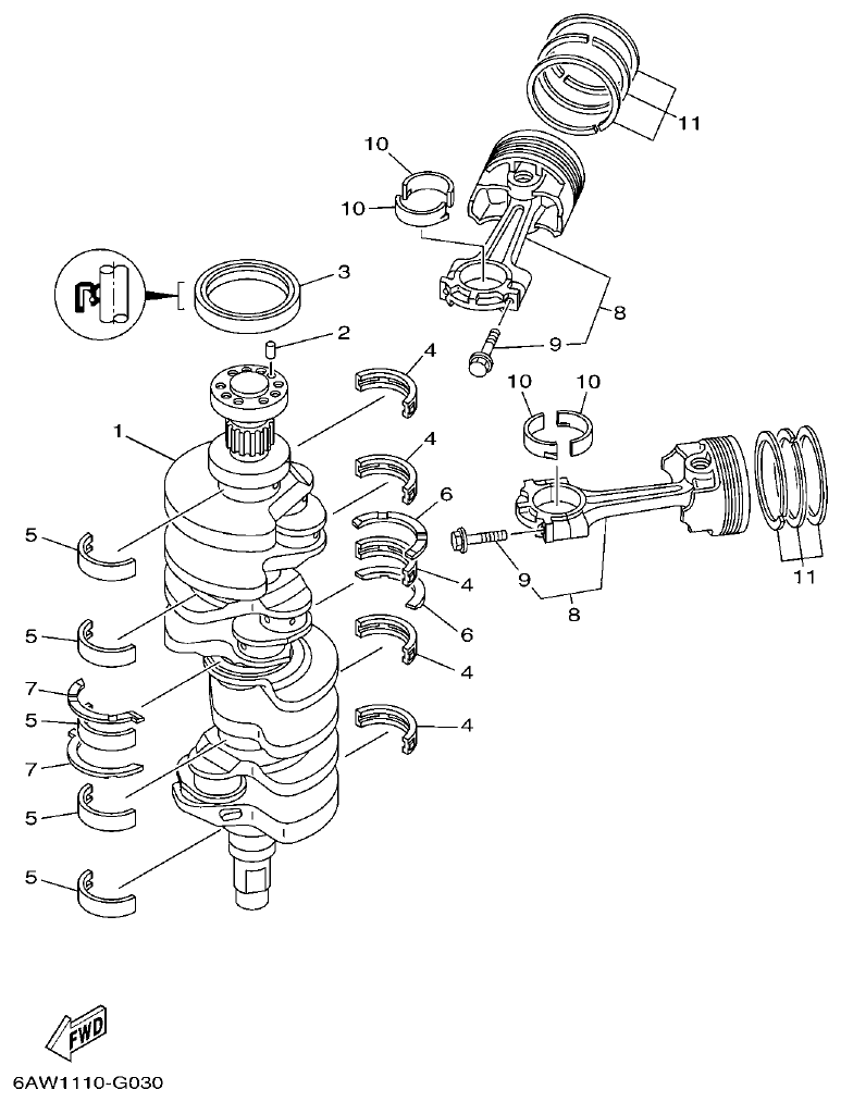 Yamaha 20 CRANKSHAFT & PISTON parts diagram