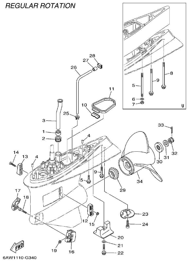 Yamaha F350AET, FL350AET LOWER CASING & DRIVE 2 parts diagram