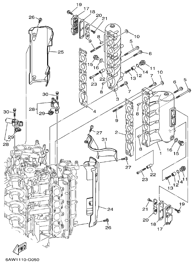 Yamaha F350AET, FL350AET CYLINDER & CRANKCASE 3 parts diagram