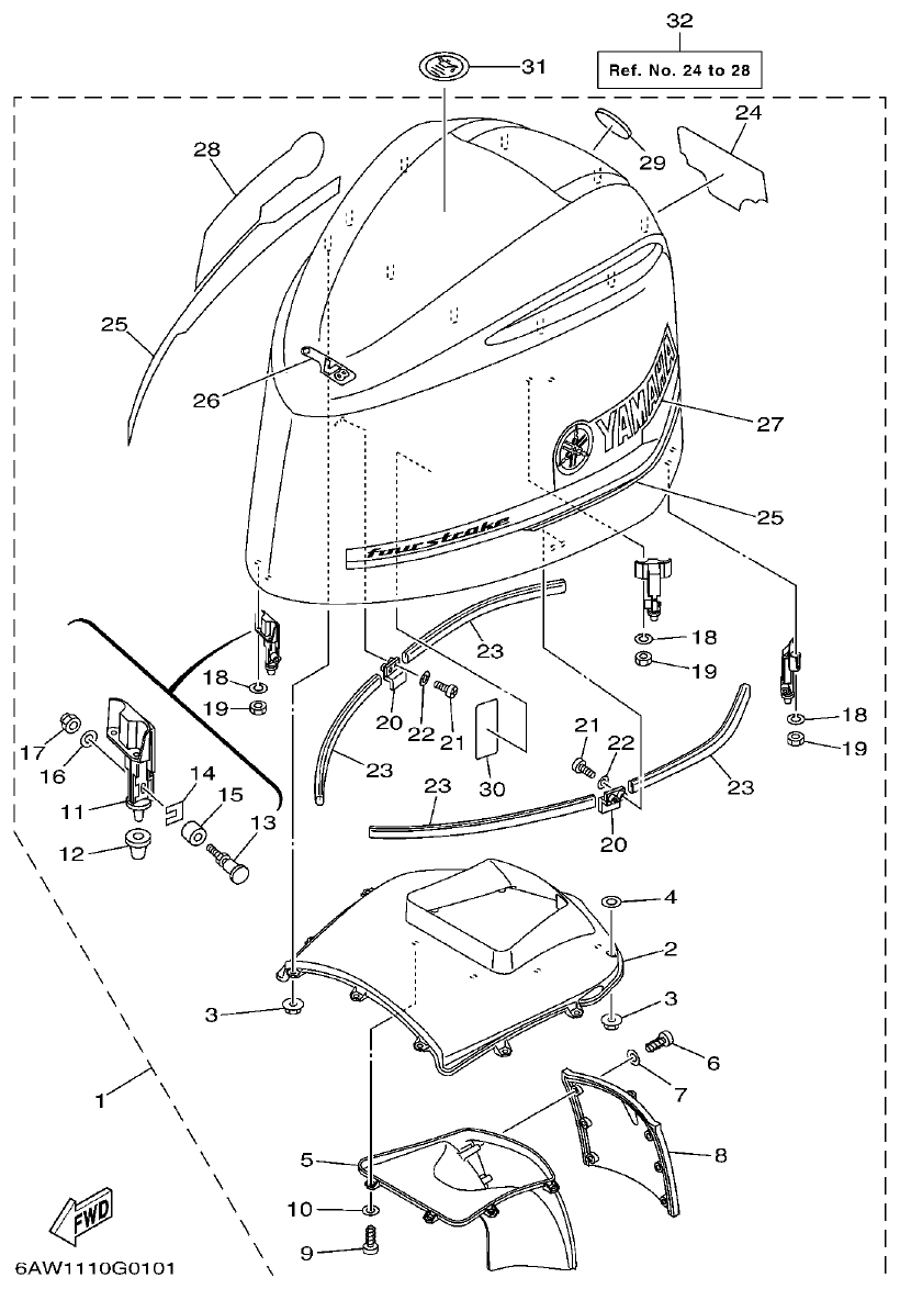Yamaha F350TR, LF350TR TOP COWLING parts diagram