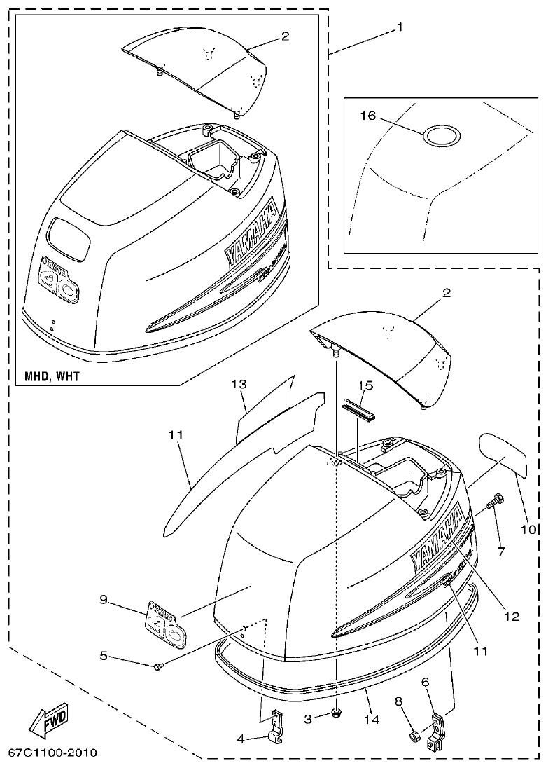 Yamaha F30A, F40B TOP COWLING parts diagram