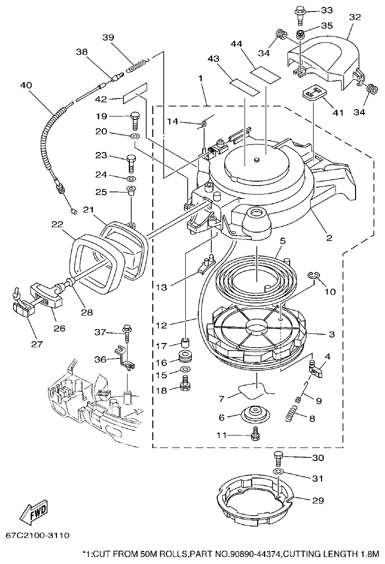 Yamaha F30A, F40B STARTER parts diagram