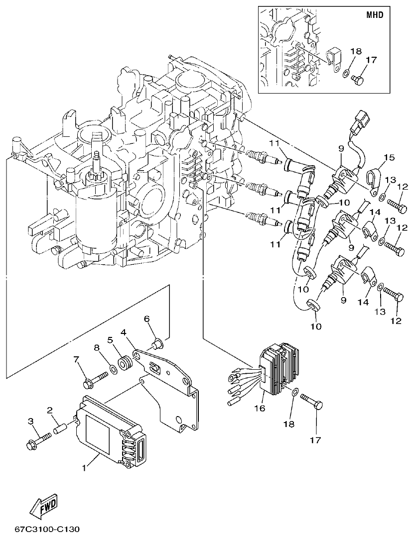 Yamaha F30A, F40B ELECTRICAL 1 parts diagram