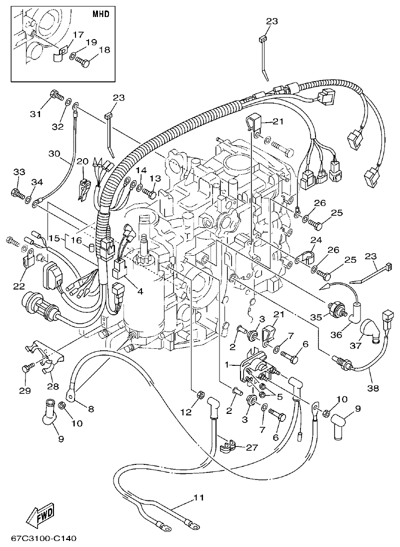 Yamaha F30A, F40B ELECTRICAL 2 parts diagram