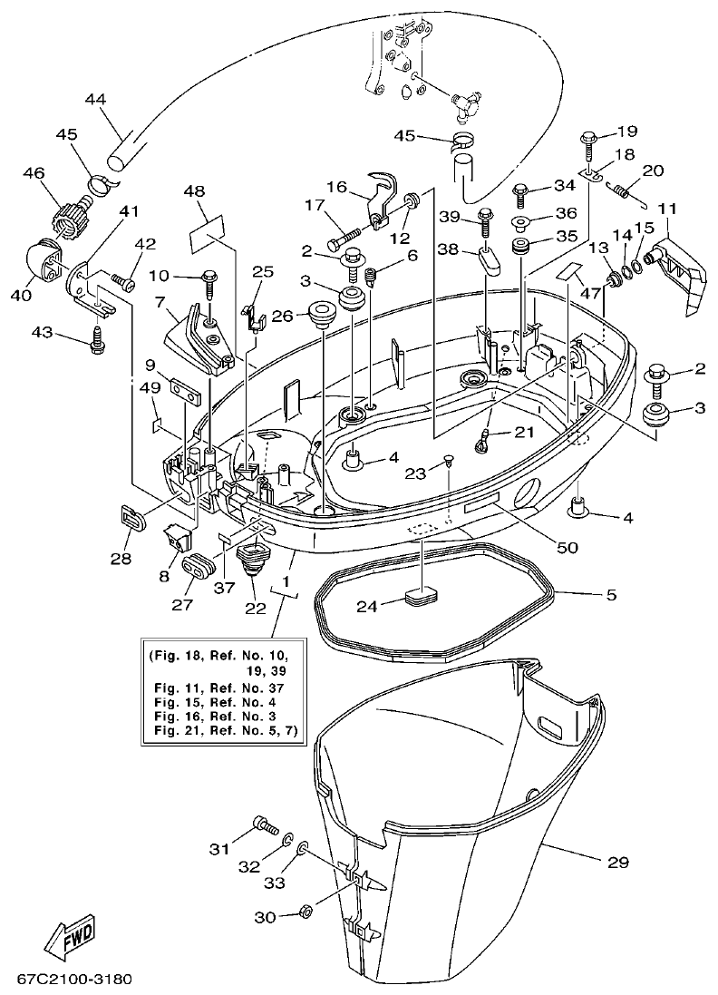 Yamaha F30A, F40B BOTTOM COWLING parts diagram