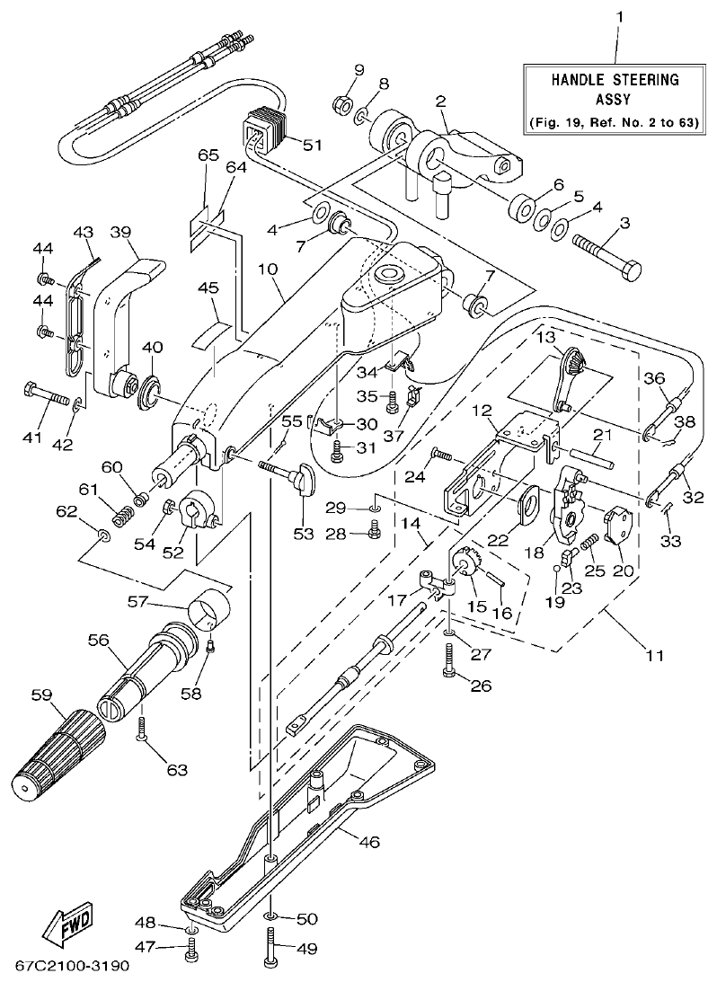 Yamaha F30A, F40B STEERING parts diagram