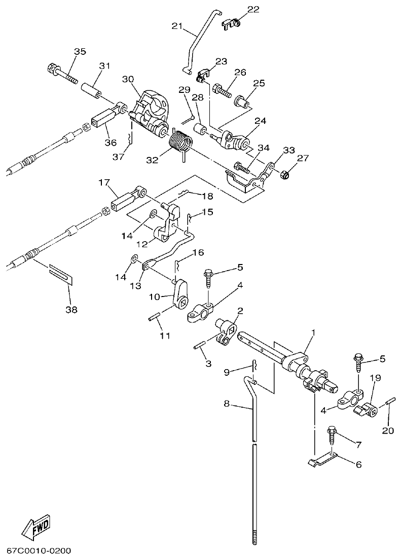 Yamaha F30A, F40B CONTROL parts diagram