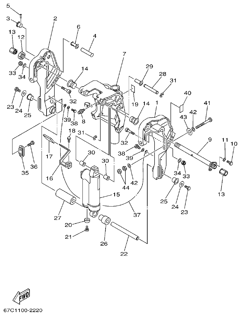Yamaha F30A, F40B BRACKET 1 parts diagram