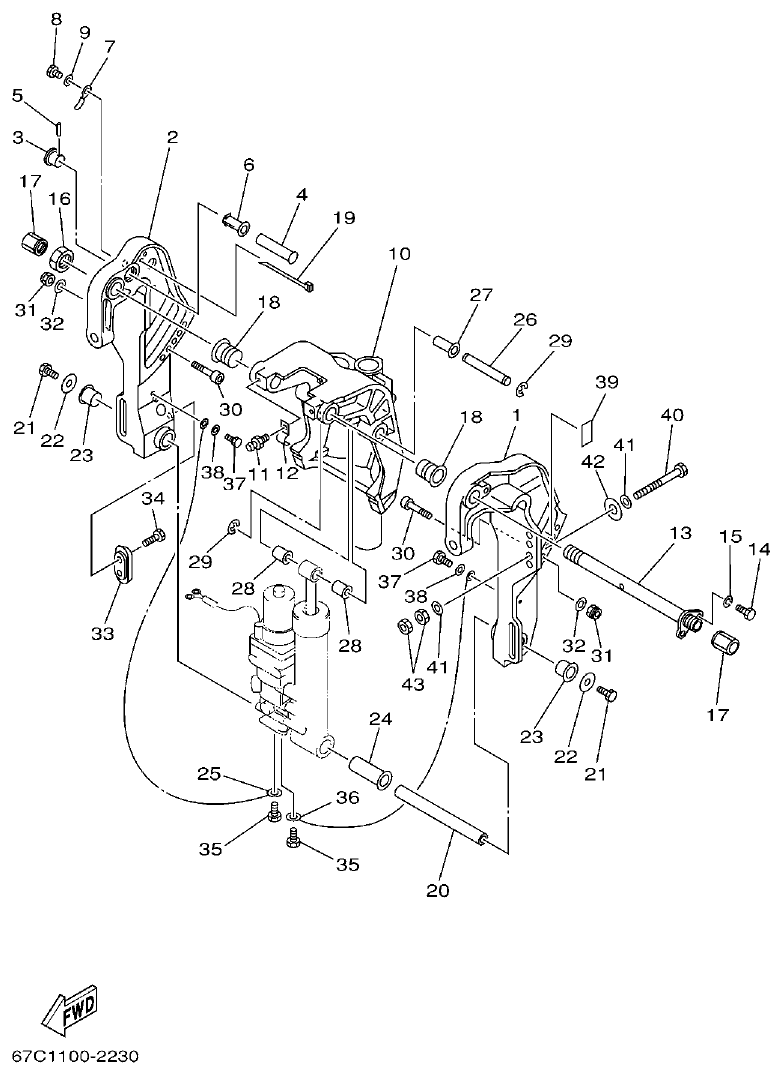 Yamaha F30A, F40B BRACKET 2 parts diagram