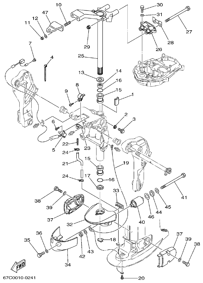 Yamaha F30A, F40B BRACKET 3 parts diagram