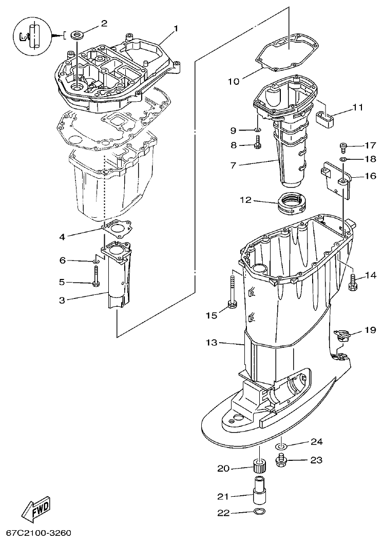 Yamaha F30A, F40B UPPER CASING parts diagram