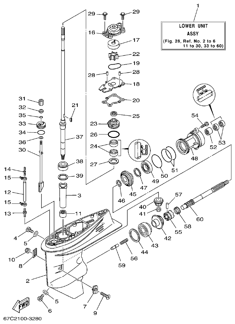Yamaha F30A, F40B LOWER CASING. DRIVE 1 parts diagram