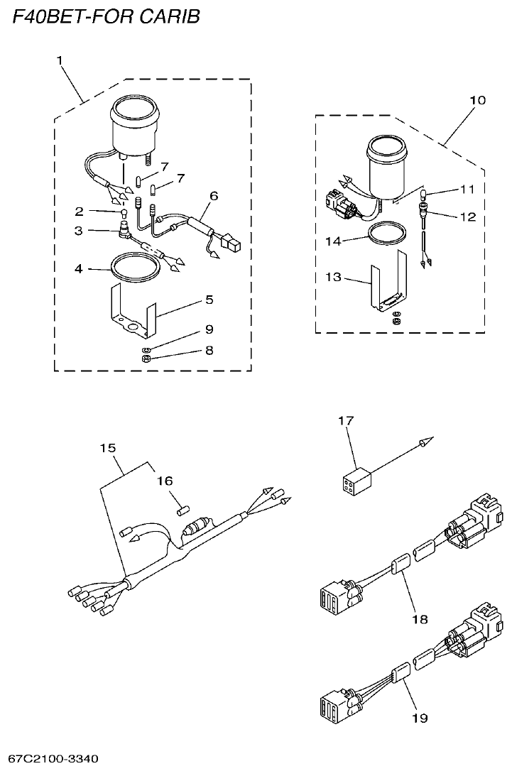 Yamaha F30A, F40B METER 1 parts diagram