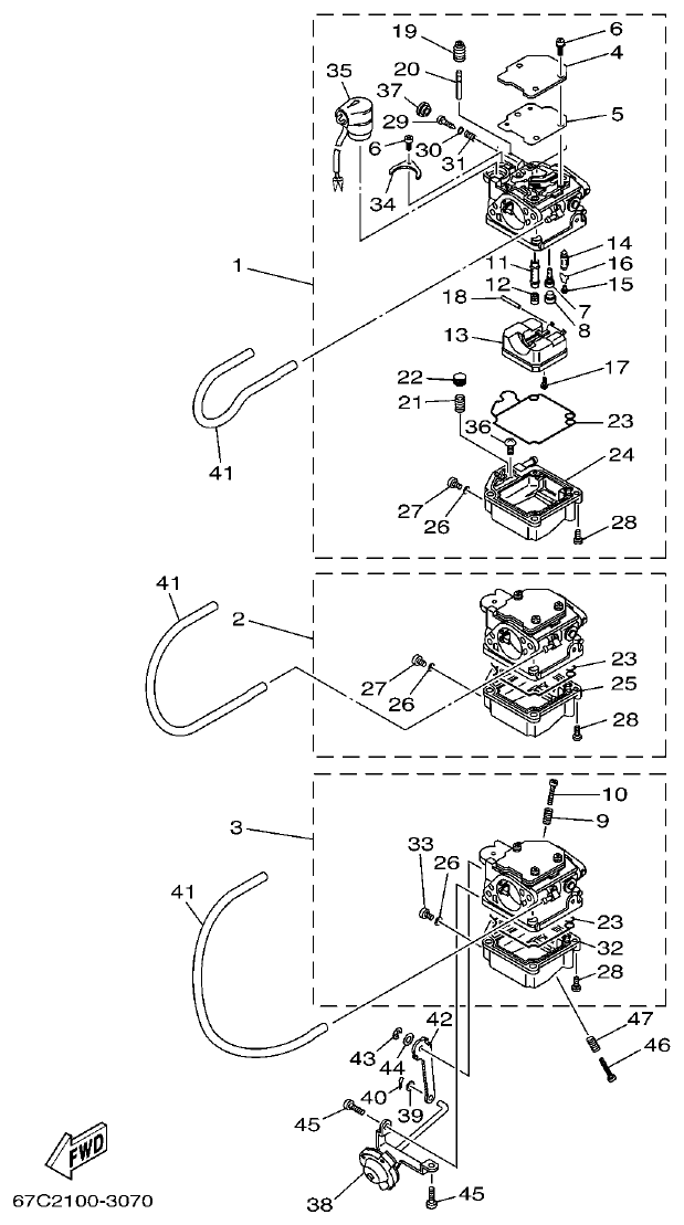 Yamaha F30A, F40B CARBURETOR parts diagram