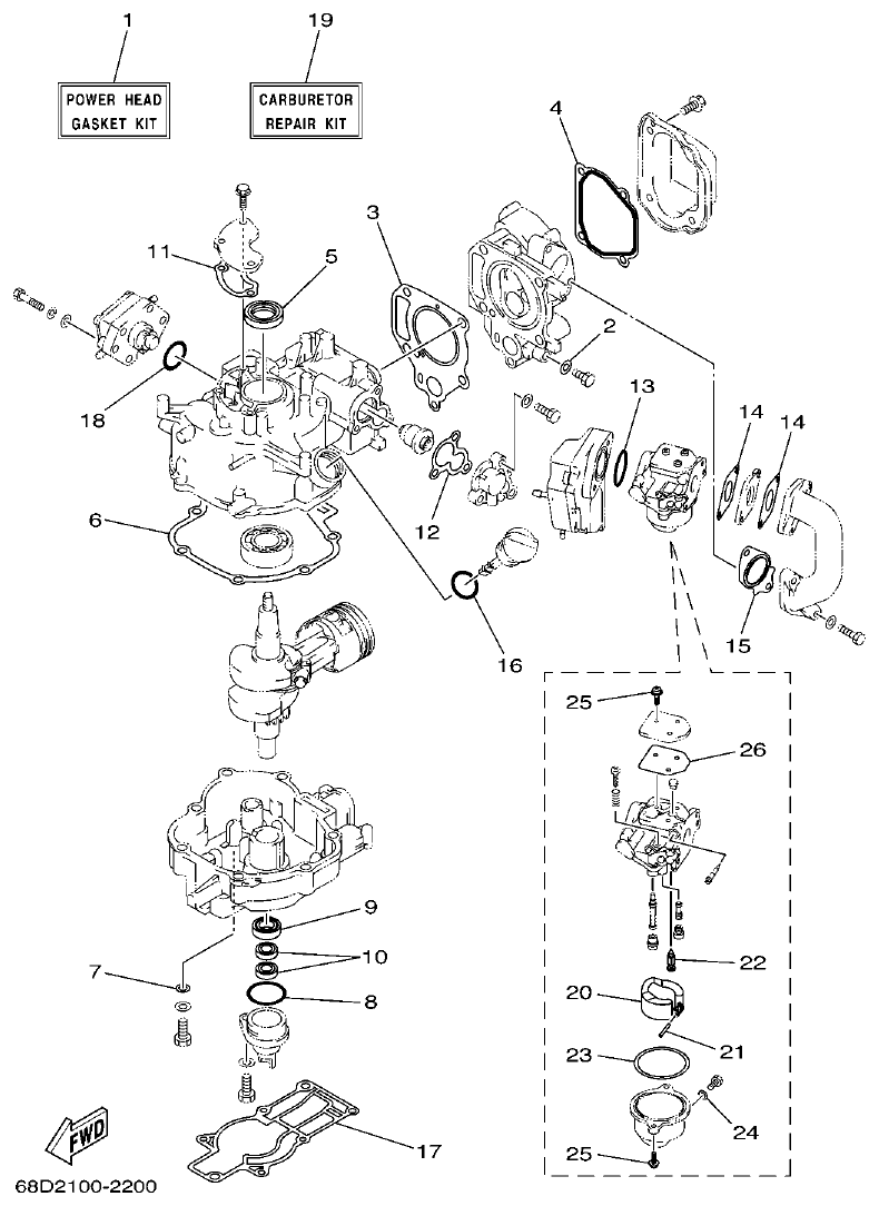 Yamaha F4AMH REPAIR KIT 1 parts diagram
