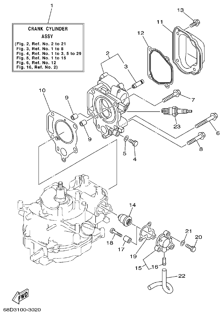 Yamaha F4AMH CYLINDER & CRANKCASE 1 parts diagram