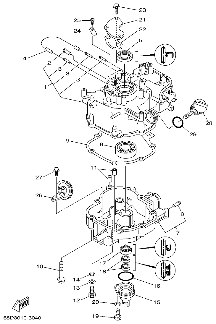 Yamaha F4AMH CYLINDER & CRANKCASE 2 parts diagram