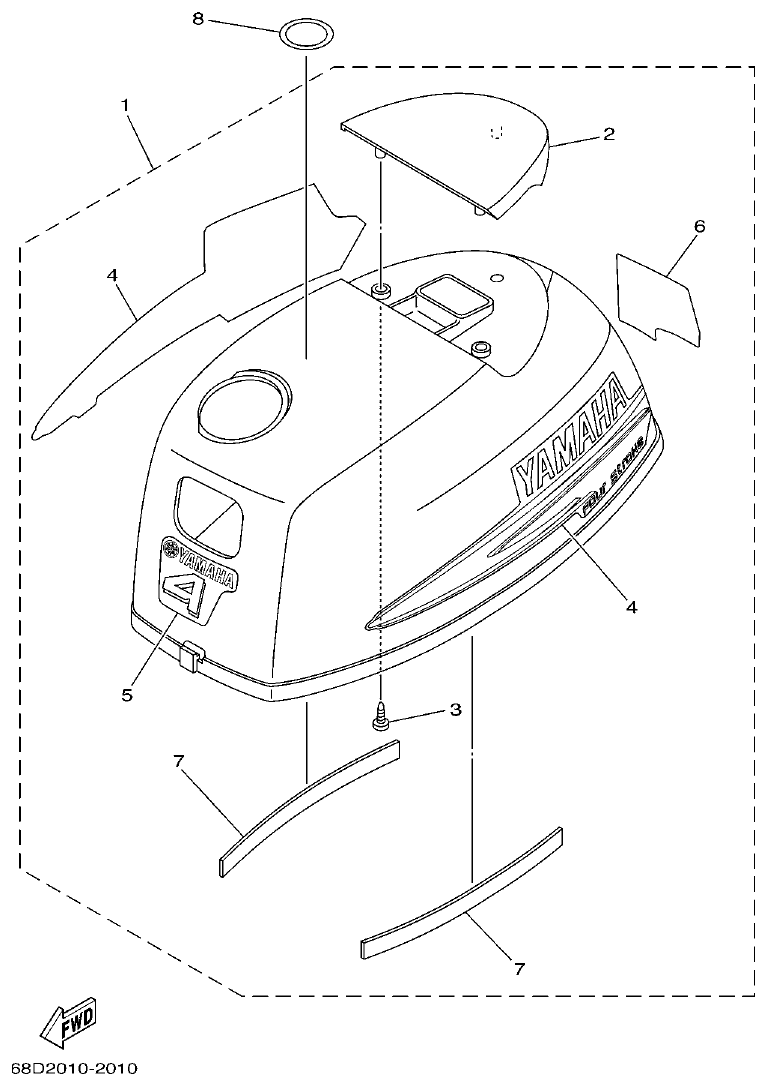 Yamaha F4AMH TOP COWLING parts diagram