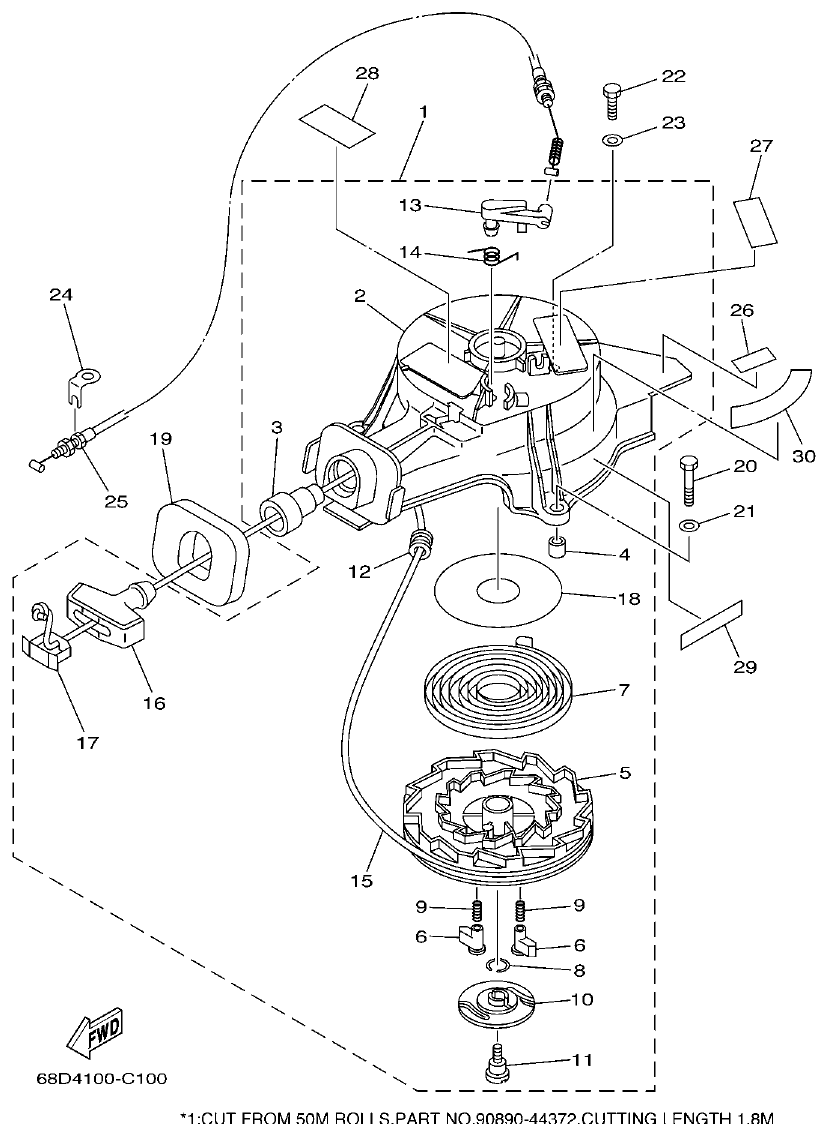 Yamaha F4AMH STARTER parts diagram