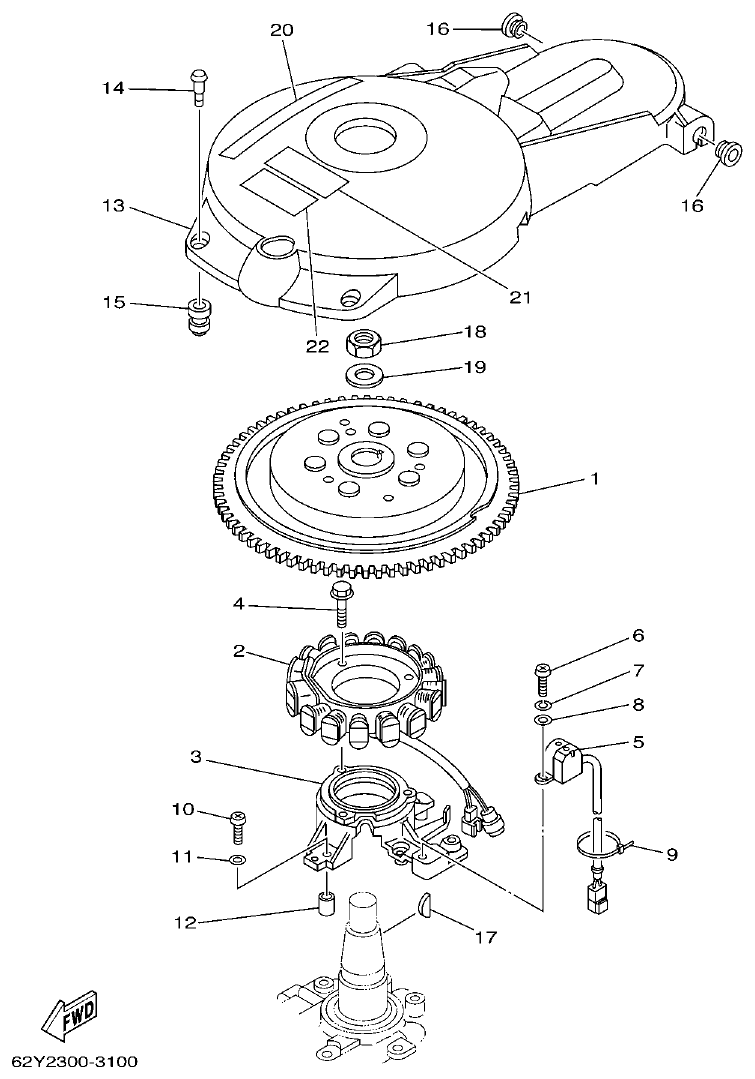 Yamaha F50A, FT50C, F50AED, F50AET, FT50CET GENERATOR parts diagram