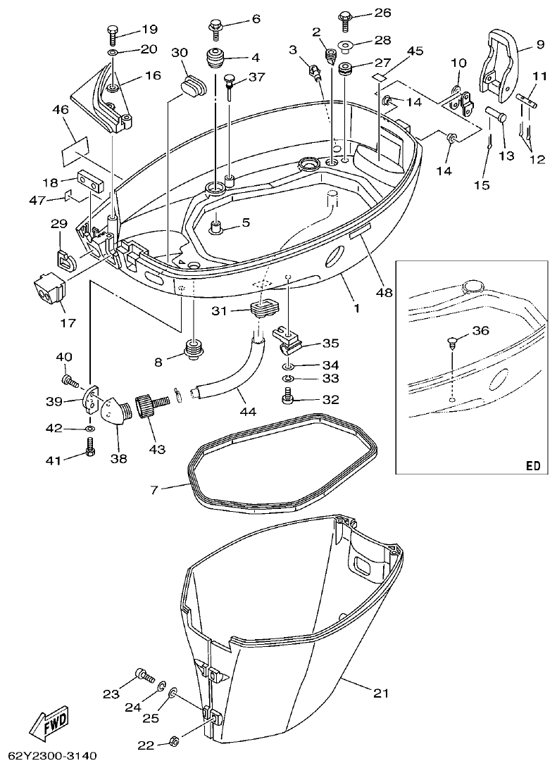 Yamaha F50A, FT50C, F50AED, F50AET, FT50CET BOTTOM COWLING parts diagram