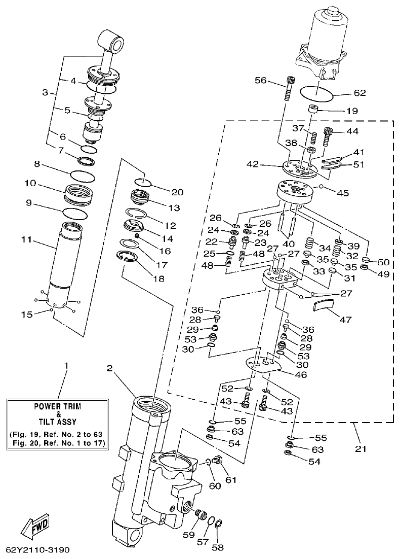 Yamaha F50A, FT50C, F50AED, F50AET, FT50CET POWER TRIM & TILT ASSY 1 parts diagram