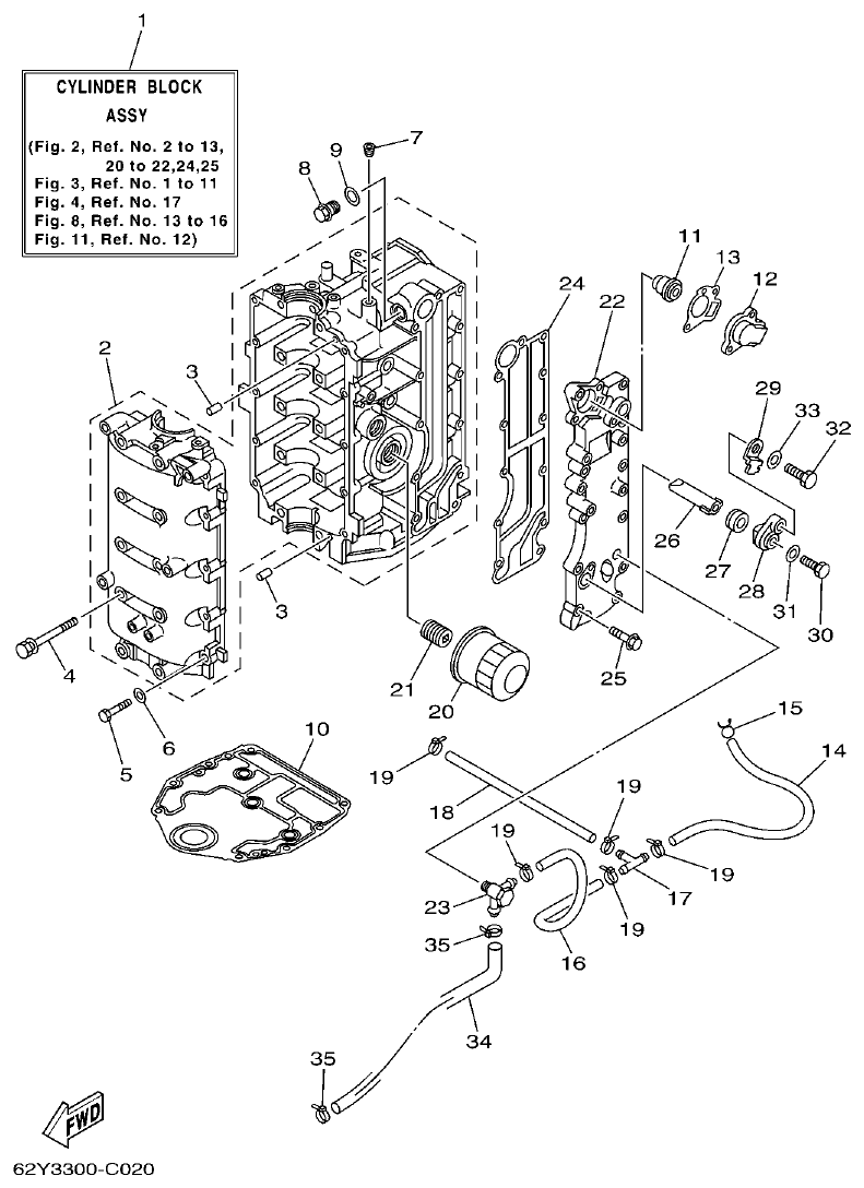 Yamaha F50A, FT50C, F50AED, F50AET, FT50CET CYLINDER & CRANKCASE 1 parts diagram